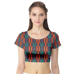 Green Orange Shapes Pattern Short Sleeve Crop Top by LalyLauraFLM