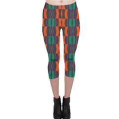 Green Orange Shapes Pattern Capri Leggings by LalyLauraFLM