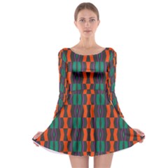 Green Orange Shapes Pattern Long Sleeve Skater Dress by LalyLauraFLM