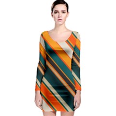 Diagonal Stripes In Retro Colors Long Sleeve Bodycon Dress by LalyLauraFLM