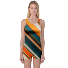 Diagonal Stripes In Retro Colors Women s Boyleg One Piece Swimsuit by LalyLauraFLM