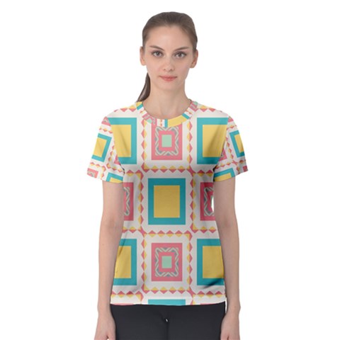 Pastel Squares Pattern Women s Sport Mesh Tee by LalyLauraFLM