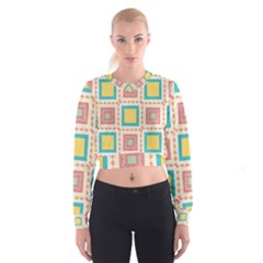 Pastel Squares Pattern   Women s Cropped Sweatshirt by LalyLauraFLM