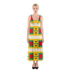 Connected Squares And Triangles Full Print Maxi Dress