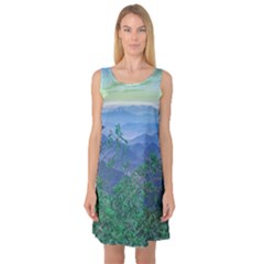 Fantasy Landscape Photo Collage Sleeveless Satin Nightdress