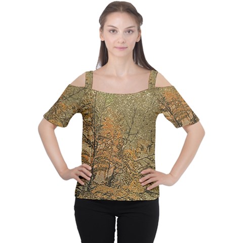 Floral Print Grunge Collage Women s Cutout Shoulder Tee by dflcprintsclothing