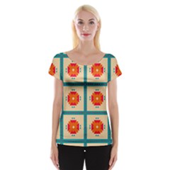 Shapes In Squares Pattern Women s Cap Sleeve Top by LalyLauraFLM