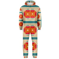 Shapes In Squares Pattern Hooded Jumpsuit (men) by LalyLauraFLM