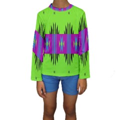 Tribal Shapes On A Green Background  Kid s Long Sleeve Swimwear by LalyLauraFLM