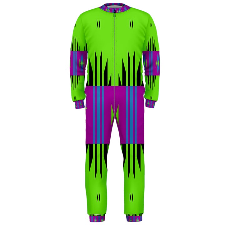 Tribal shapes on a green background OnePiece Jumpsuit (Men)