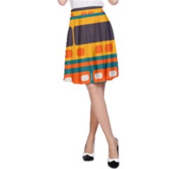 Rectangles In Retro Colors Texture A-line Skirt by LalyLauraFLM