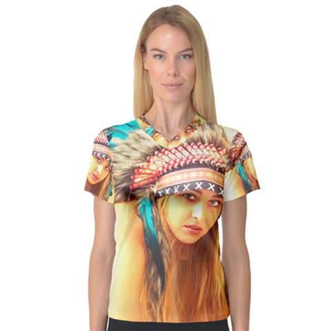 Indian 14 Women s V-neck Sport Mesh Tee by indianwarrior