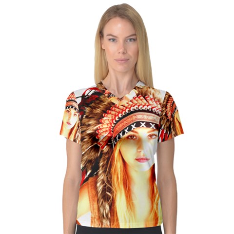 Indian 3 Women s V-neck Sport Mesh Tee by indianwarrior