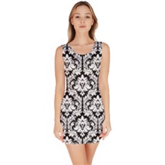 Black & White Damask Pattern Bodycon Dress by Zandiepants