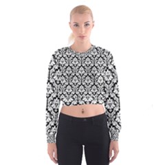 Black & White Damask Pattern Women s Cropped Sweatshirt by Zandiepants