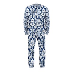 White On Blue Damask Onepiece Jumpsuit (kids) by Zandiepants