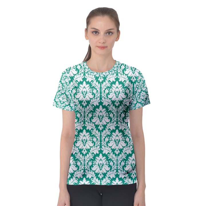 Emerald Green Damask Pattern Women s Sport Mesh Tee