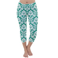 Emerald Green Damask Pattern Capri Winter Leggings  by Zandiepants