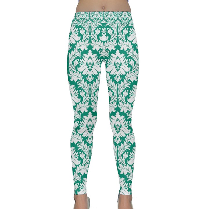 Emerald Green Damask Pattern Yoga Leggings 