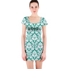 Emerald Green Damask Pattern Short Sleeve Bodycon Dress by Zandiepants