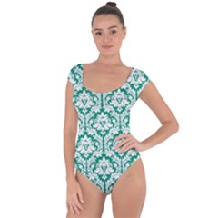 Emerald Green Damask Pattern Short Sleeve Leotard (ladies) by Zandiepants