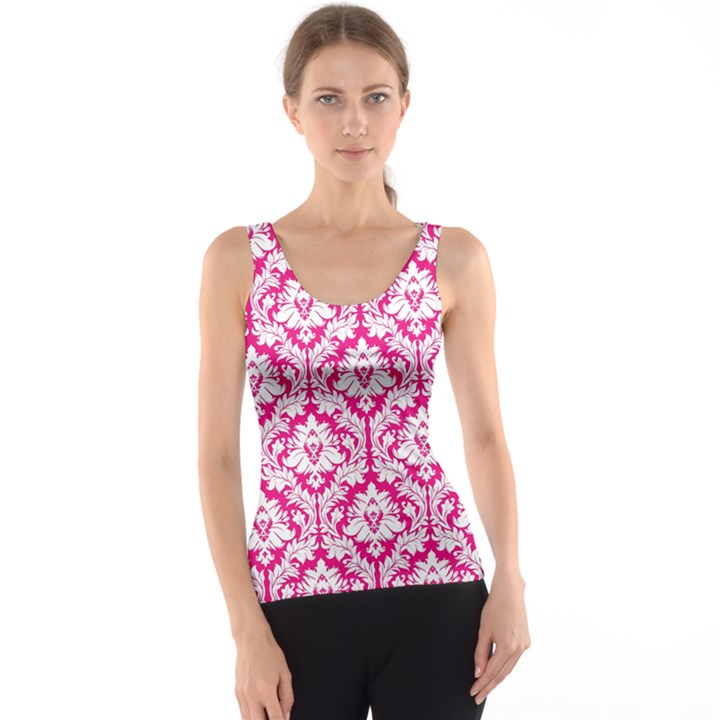 Hot Pink Damask Pattern Tank Top