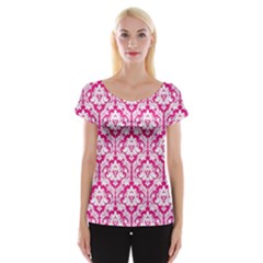 Hot Pink Damask Pattern Women s Cap Sleeve Top by Zandiepants