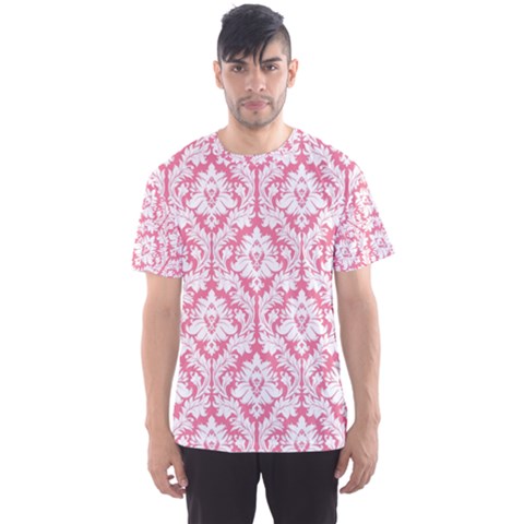 White On Soft Pink Damask Men s Sport Mesh Tee by Zandiepants