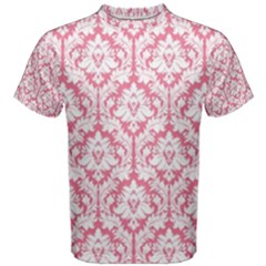 White On Soft Pink Damask Men s Cotton Tee by Zandiepants