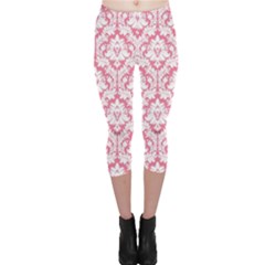 Soft Pink Damask Pattern Capri Leggings  by Zandiepants