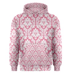 White On Soft Pink Damask Men s Pullover Hoodie by Zandiepants