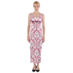 Soft Pink Damask Pattern Fitted Maxi Dress by Zandiepants