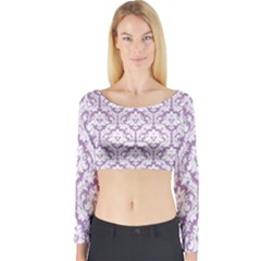 Lilac Damask Pattern Long Sleeve Crop Top (tight Fit) by Zandiepants