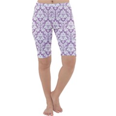 Lilac Damask Pattern Cropped Leggings  by Zandiepants