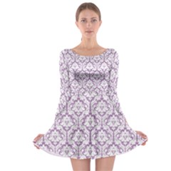 Lilac Damask Pattern Long Sleeve Skater Dress by Zandiepants