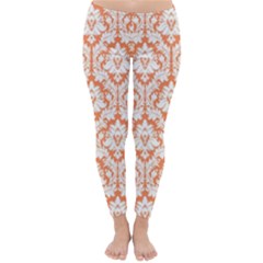 Nectarine Orange Damask Pattern Winter Leggings  by Zandiepants