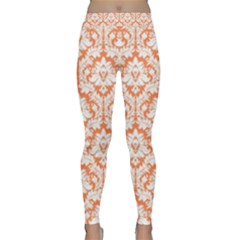 Nectarine Orange Damask Pattern Yoga Leggings  by Zandiepants