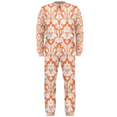 White On Orange Damask Onepiece Jumpsuit (men)  by Zandiepants