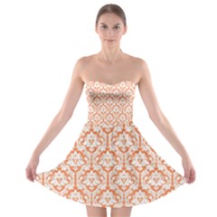 Nectarine Orange Damask Pattern Strapless Bra Top Dress by Zandiepants