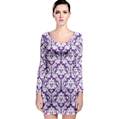 Royal Purple Damask Pattern Long Sleeve Bodycon Dress by Zandiepants