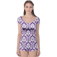 Royal Purple Damask Pattern Boyleg Leotard (ladies) by Zandiepants