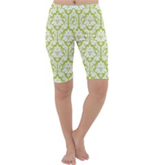 Spring Green Damask Pattern Cropped Leggings  by Zandiepants