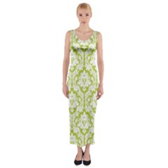 Spring Green Damask Pattern Fitted Maxi Dress by Zandiepants