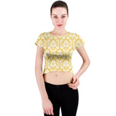 Sunny Yellow Damask Pattern Crew Neck Crop Top by Zandiepants