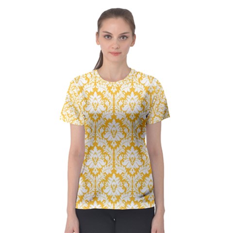 Sunny Yellow Damask Pattern Women s Sport Mesh Tee by Zandiepants