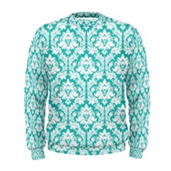 White On Turquoise Damask Men s Sweatshirt by Zandiepants