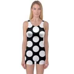 Black And White Polkadot One Piece Boyleg Swimsuit by Zandiepants