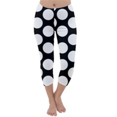 Black And White Polkadot Capri Winter Leggings  by Zandiepants