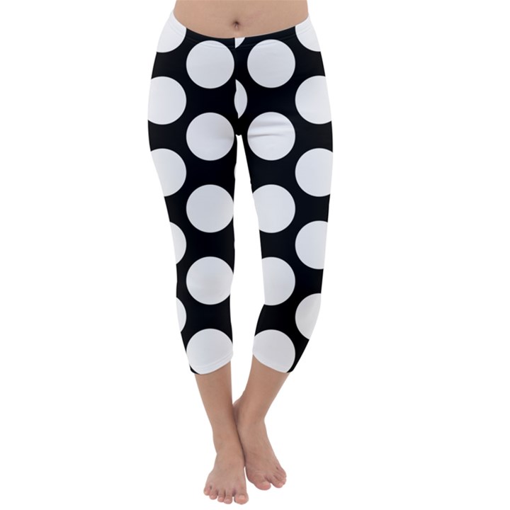 Black And White Polkadot Capri Winter Leggings 