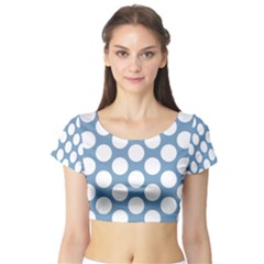 Blue Polkadot Short Sleeve Crop Top (tight Fit) by Zandiepants